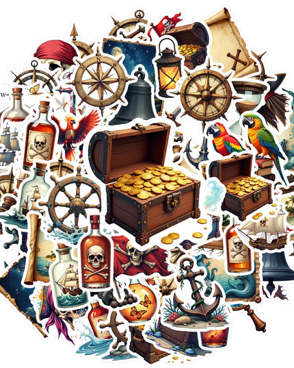 Piraten Aufkleber Logo 100 Stueck Schatztruhe Kompass Motive