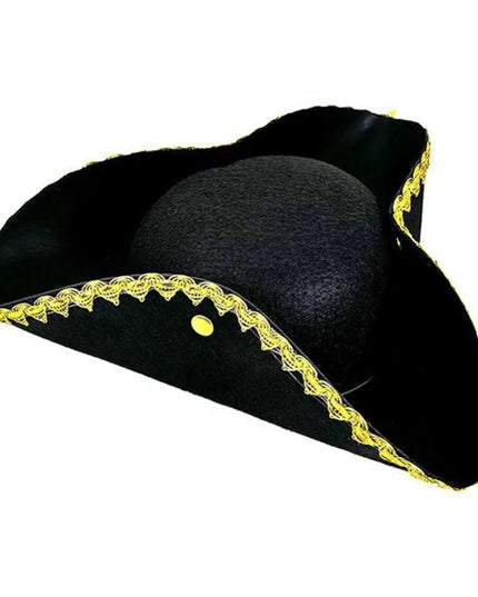 Piratenhuete Ahoy schwarz Dreispitz mit goldener Wellenborte