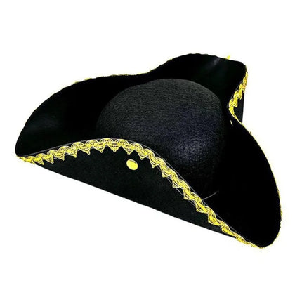 Piratenhuete Ahoy schwarz Dreispitz mit goldener Wellenborte