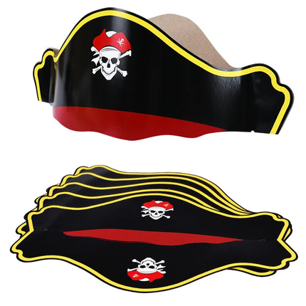 Piratenhut mit Totenkopf 5er Set Papier schwarz gold