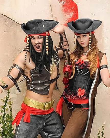 Piratenhut schwarz Kunstleder Rueckansicht