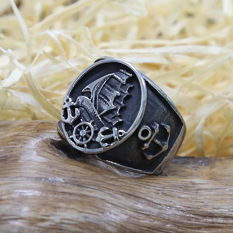 Silberner Piraten-Segelschiff Ring