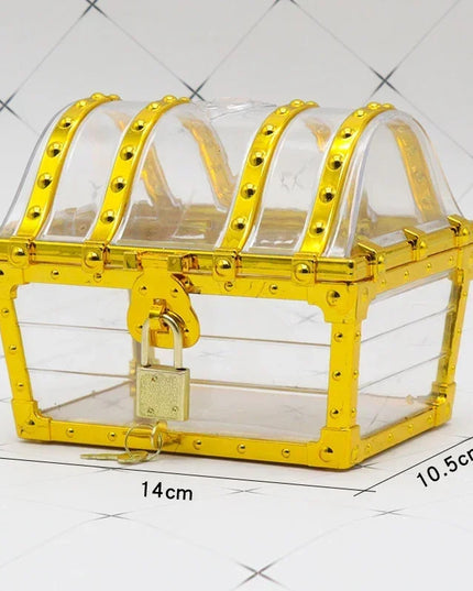 Durchsichtige Piratentruhe Gold mit Schloss 14cm