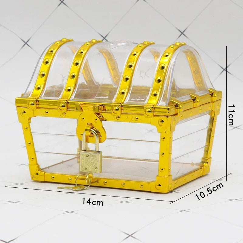 Durchsichtige Piratentruhe Gold mit Schloss 14cm
