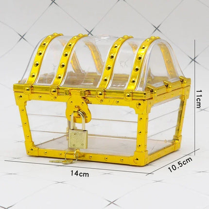 Durchsichtige Piratentruhe Gold mit Schloss 14cm