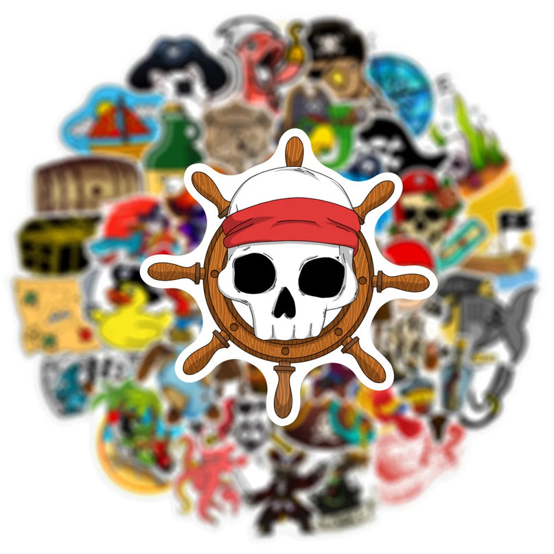 Piraten Sticker Graffiti Totenkopf Schiff Anker Motive