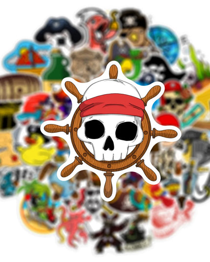 Piraten Aufkleber Graffiti Stil Totenkopf Schiff Schatzkarte