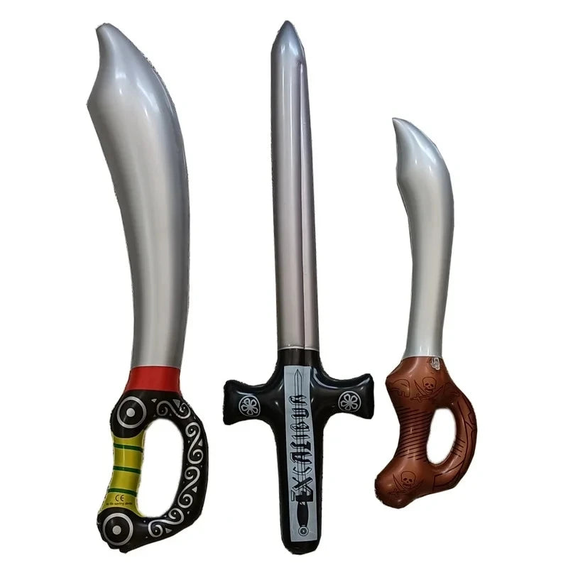 2 silberne aufblasbare Piratensäbel 68cm