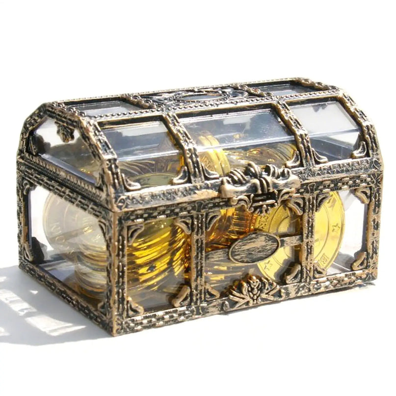 Piratentruhe mit Goldmuenzen transparent antik