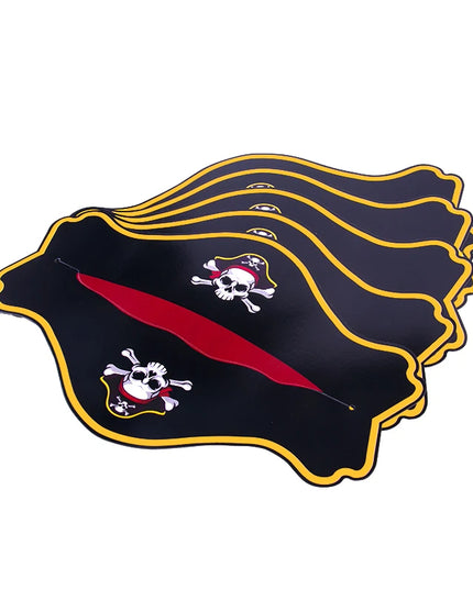 Fasching Piratenhut 5er Set Papier schwarz goldener Rand