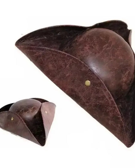 Piratenhut braun Dreispitz Vintage PU-Leder Draufsicht