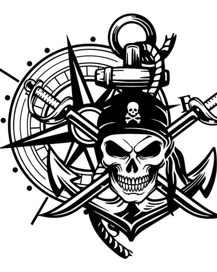 Piraten Aufkleber Auto schwarz 50x46cm Totenkopf Kompass Sabel