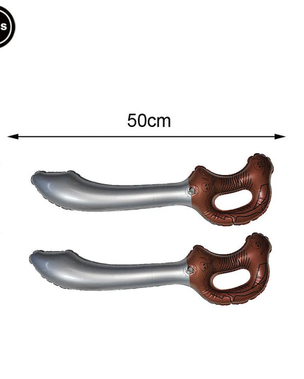 Piraten Säbel Kostum 2er Set aufblasbare Schwerter 50cm PVC brauner Totenkopfgriff Piraten-Kostum