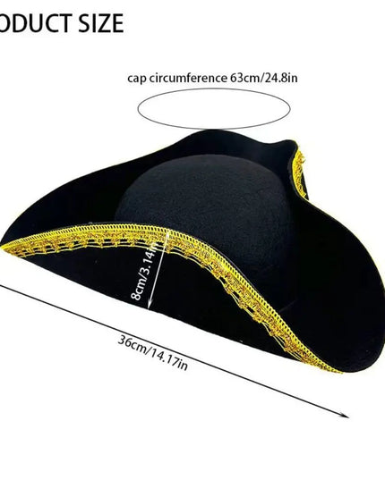 Piratenhut Filz schwarz Detail Goldborte Krempe