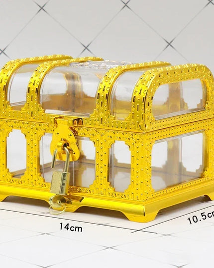 Piratentruhe mit Juwelen gold transparent Kunststoff 14cm