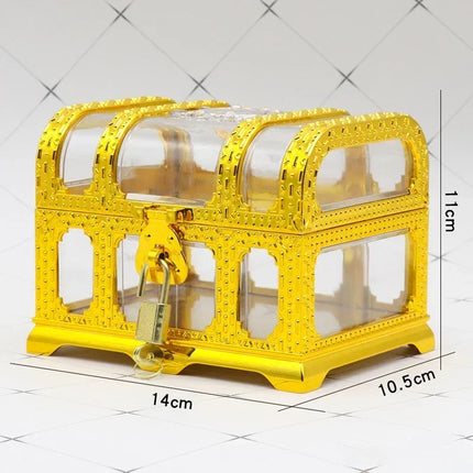 Piratentruhe mit Juwelen gold transparent Kunststoff 14cm