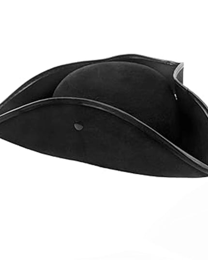 Piratenhut Kunstleder schwarz Dreispitz Seitenansicht