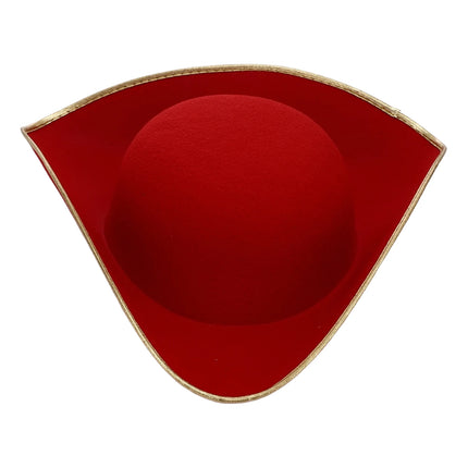 Piratenhut rot gold Dreispitz Filz Draufsicht