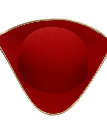 3 Spitz Piratenhut rot mit goldenem Metallicrand Draufsicht