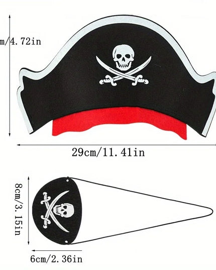 Karneval Piratenhut Set Filz mit Augenklappe Masse