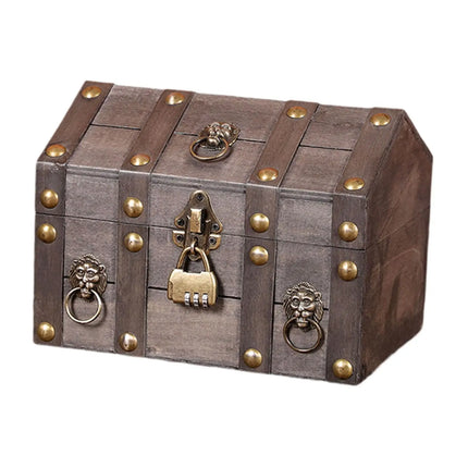 Piratentruhe Aufbewahrung Holz grau Zahlenschloss 24cm