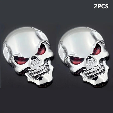 Totenkopf Aufkleber Auto 3D Metall Silber 2er Set rote Augen