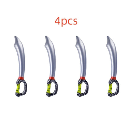 Aufblasbares Piratenschwert Set 4 Stuck, silberne Klinge mit schwarz-grunem Ornament-Griff, PVC