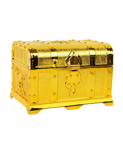 Schatzkiste Piraten Gold Kunststoff gross mit Schloss glaenzend