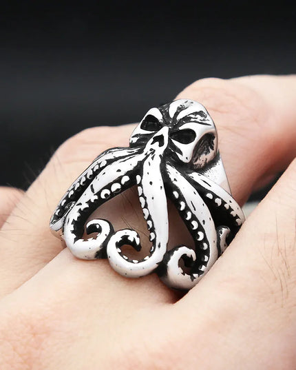 Silberner Kraken-Skull Ring fur Manner