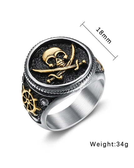 Bicolor Piraten-Ring mit Totenkopf