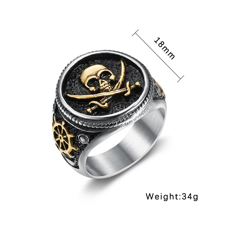 Bicolor Piraten-Ring mit Totenkopf
