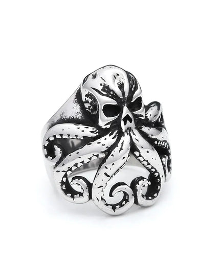 Silberner Kraken-Skull Ring fur Manner