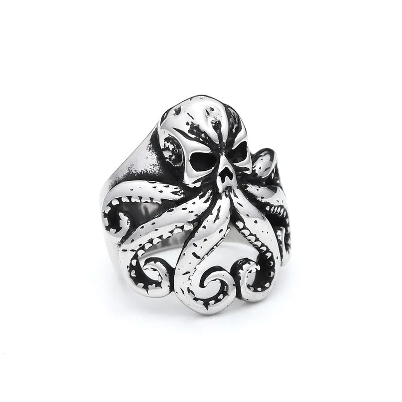 Silberner Kraken-Skull Ring fur Manner