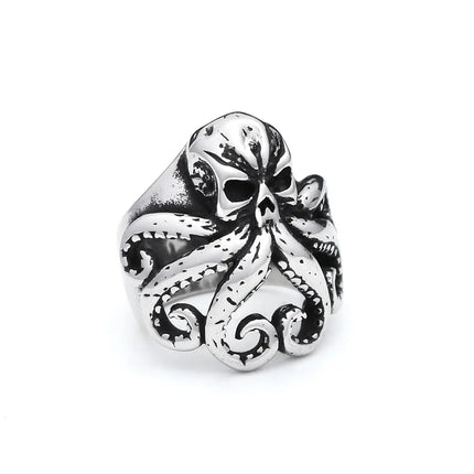 Silberner Kraken-Skull Ring fur Manner