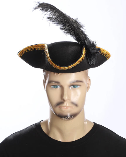 Piratenhut Damen Schwarz Rueckansicht Dreispitz Form