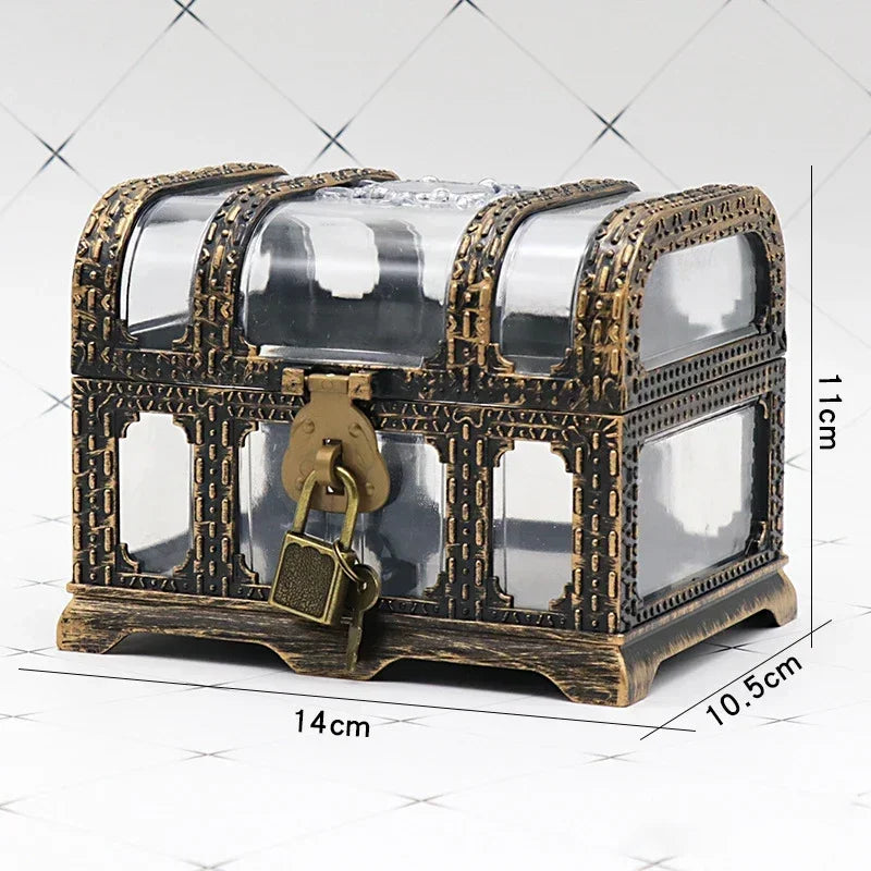 Piratentruhe Kunststoff transparent mit goldenem Rahmen