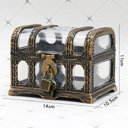 Piratentruhe Kunststoff transparent mit goldenem Rahmen