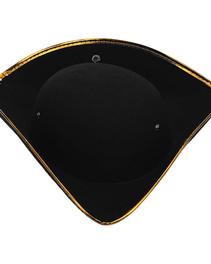 Piratenhuete fuer Damen schwarz Dreispitz mit goldenem Metallicrand
