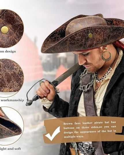 Piratenhut Herren schwarz Rueckansicht Krempe