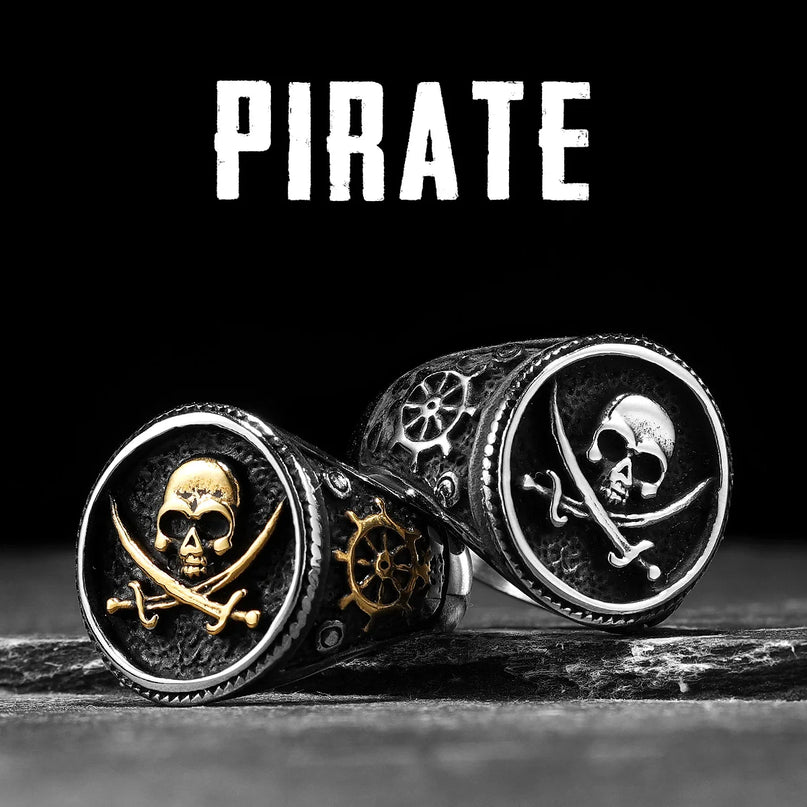 Goldener Jolly Roger Ring aus Stahl
