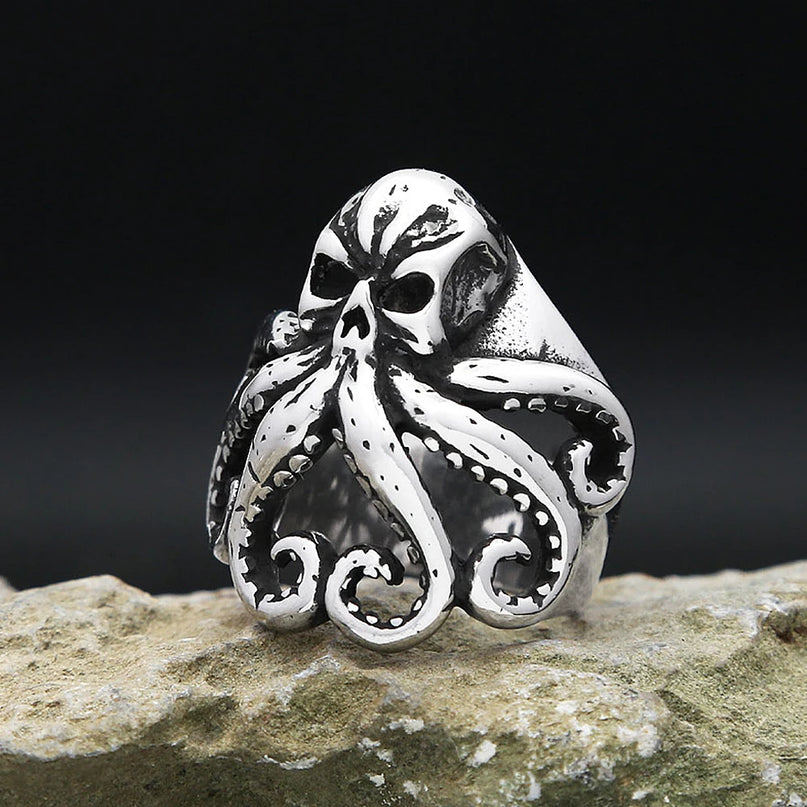 Totenkopf-Oktopus Ring im Piratenstil