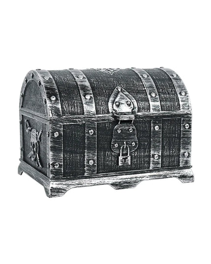 Piratentruhe Kunststoff schwarz silber Totenkopf mini