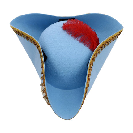 Piratenhut Dreispitz Damen hellblau mit roter Feder