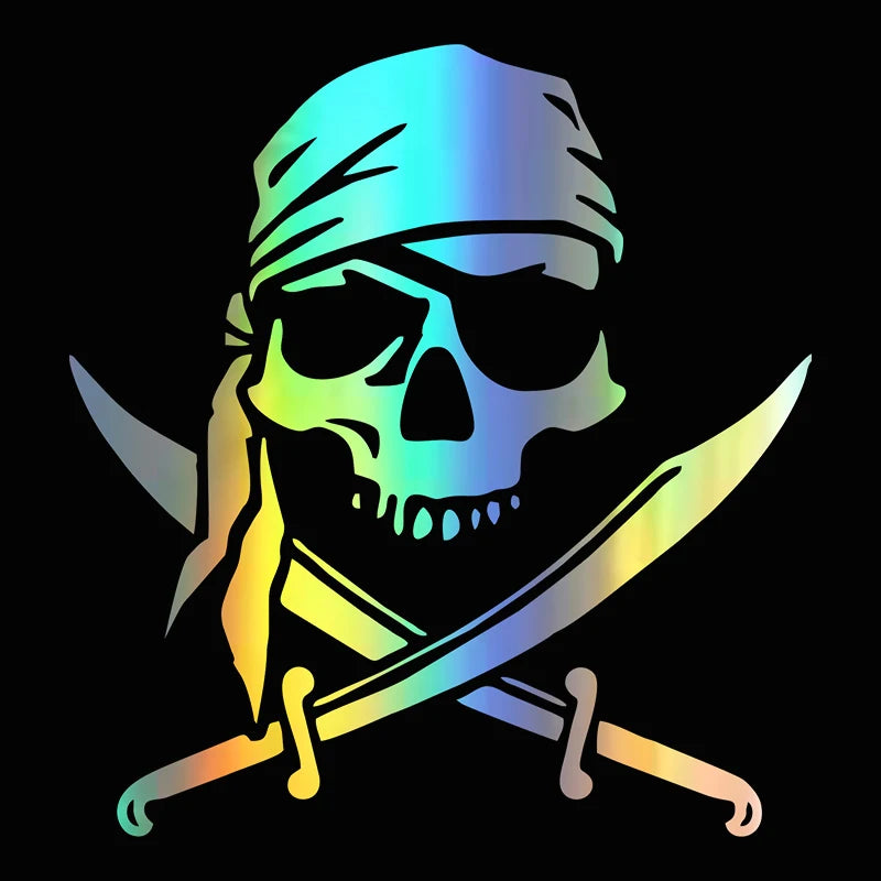 Goldener Piraten Schaedel Vinyl Sticker Laser-Effekt