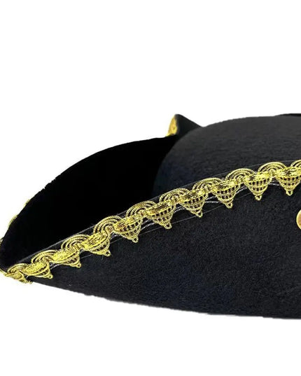 Schwarzer Piratenhut Vliesstoff Draufsicht mit Goldborte