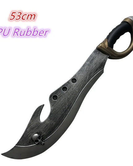 Piraten Entermesser Cosplay aus PU-Gummi 53cm, dunkle verwitterte Klinge mit Totenkopf und Bronzering-Griff