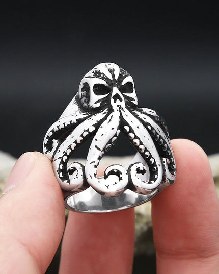 Silberner Kraken-Skull Ring fur Manner