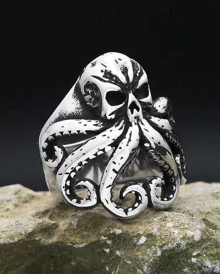 Silberner Kraken-Skull Ring fur Manner
