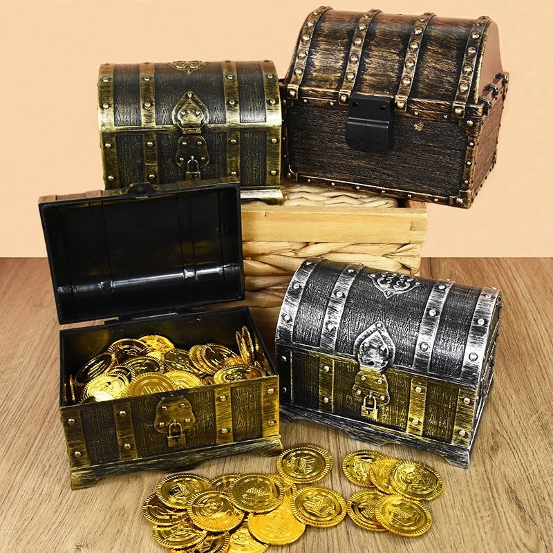 Schatzkiste antik gold mit drei Schluesseln