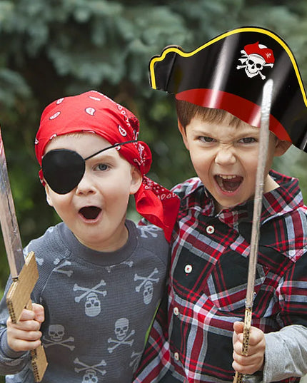 Papier Piratenhut schwarz gold Seitenansicht roter Rand